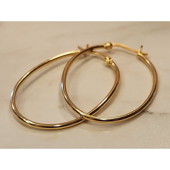 24 Karat Gold Over Sterling Oval Hoop Earrings Primavera Italy Dancecraft Co. - Picture 5 of 6